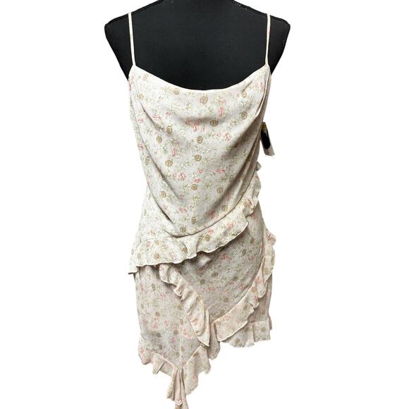 All In Favor Floral Asymmetric Ruffle Mini Dress S Peony Pink Ditsy Cottagecore - Picture 3 of 8